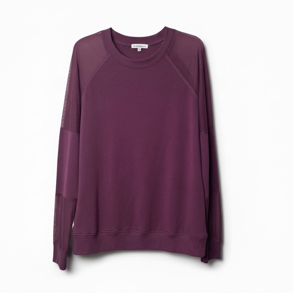 Fitz + Eddi Tops - Fitz + Eddie Maroon Sheer Sleeves Shoulder Lightweight Crew Sweatshirt Athletic
